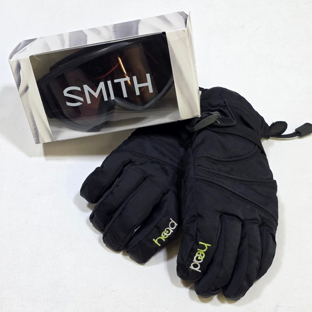 Smith Head Ski Goggles and Gloves Youth Medium Black Snowboard Winter Gear Set
